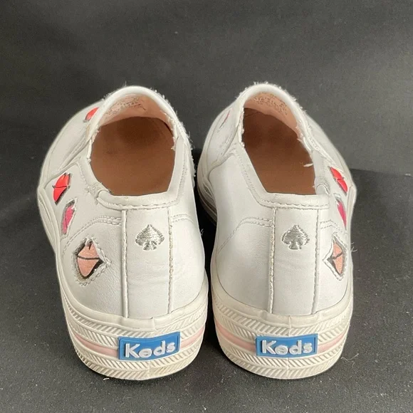 Keds Kate Spade Kids White Slip-On Sneakers Top Deckers with Red and Pink Lips - Picture 2 of 10